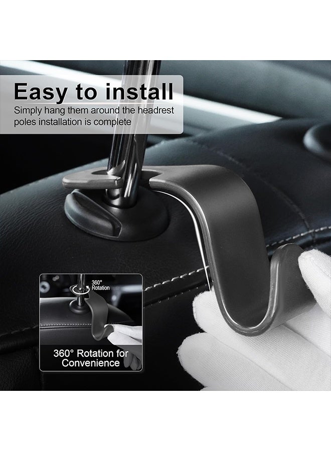 4 قطع من علاقات مسند رأس مقعد السيارة، منظم تخزين عالمي لحقائب اليد والمعاطف، يناسب جميع أنواع السيارات، أسود، نوع S - Image 3